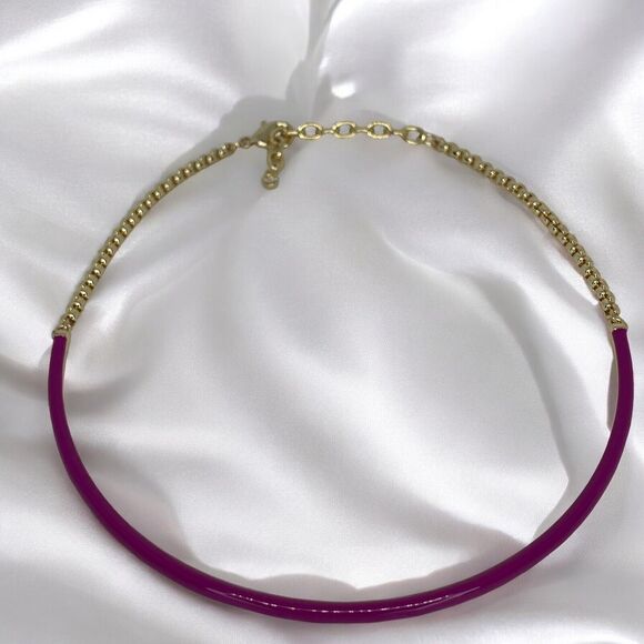 Gold Tone Collar Necklace Enamel Chain Choker Stylish Stunning Shiny Elegant NWT - Picture 14 of 16